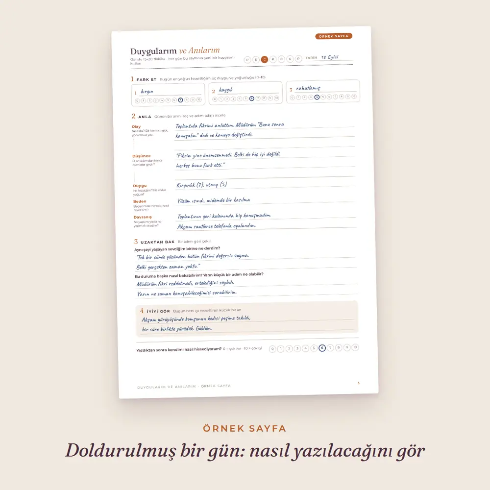 Duygularım ve Anılarım 2 Duygularım ve Anılarım örnek sayfa: doldurulmuş bir günlük sayfası