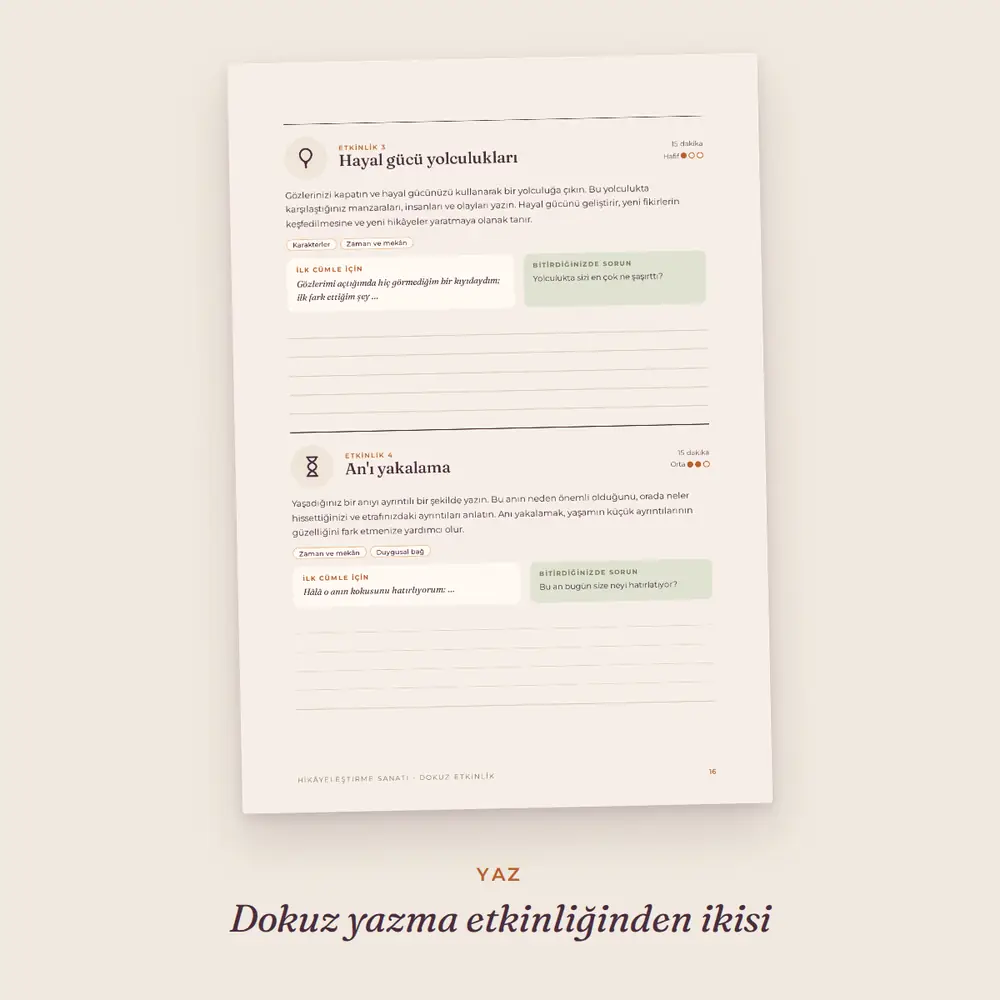 Hikâyeleştirme Sanatı 4 Hikâyeleştirme Sanatı: yazma etkinliği sayfası
